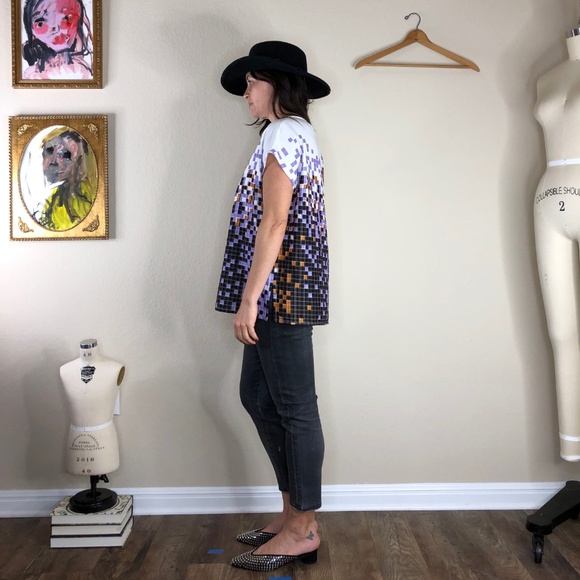 Halston Heritage Geometric Pixel Print Silk Blouse - Picture 2 of 4